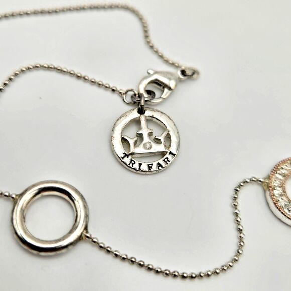 Trifari Fine Silvertone Ball Chain Alternating 1/2 inch Circles with Rhinestones - Picture 4 of 5